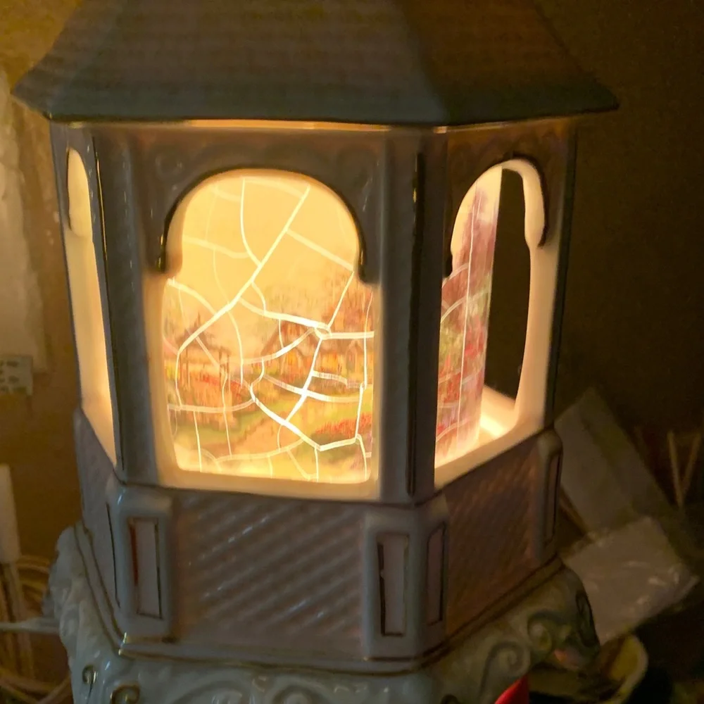 Vintage Thomas Kinkade Cottage Gazebo Lighted Music Make A Wish Box